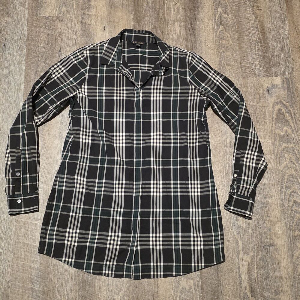 Brooks Brothers Multi-Colored Plaid Button Down Shirt Size 8 Women's Hid Buttons